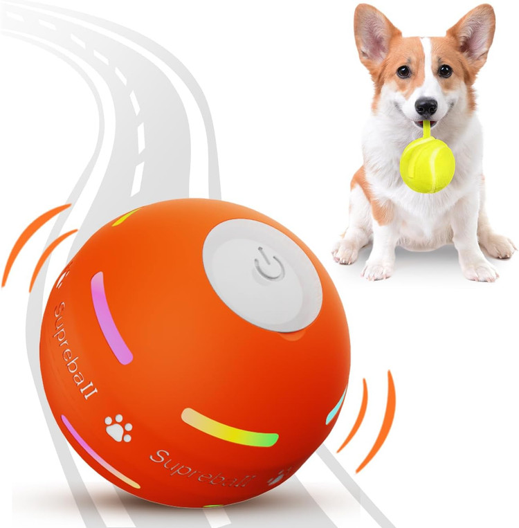 اسباببازی تعاملی سگ PetDroid، توپ سگ، اسباببازیهای توپی غلتان اتوماتیک با قابلیت فعال شدن حرکت بادوام برای سگهای کوچک/متوسط/بزرگ، قابل شارژ با USB, نارنجی