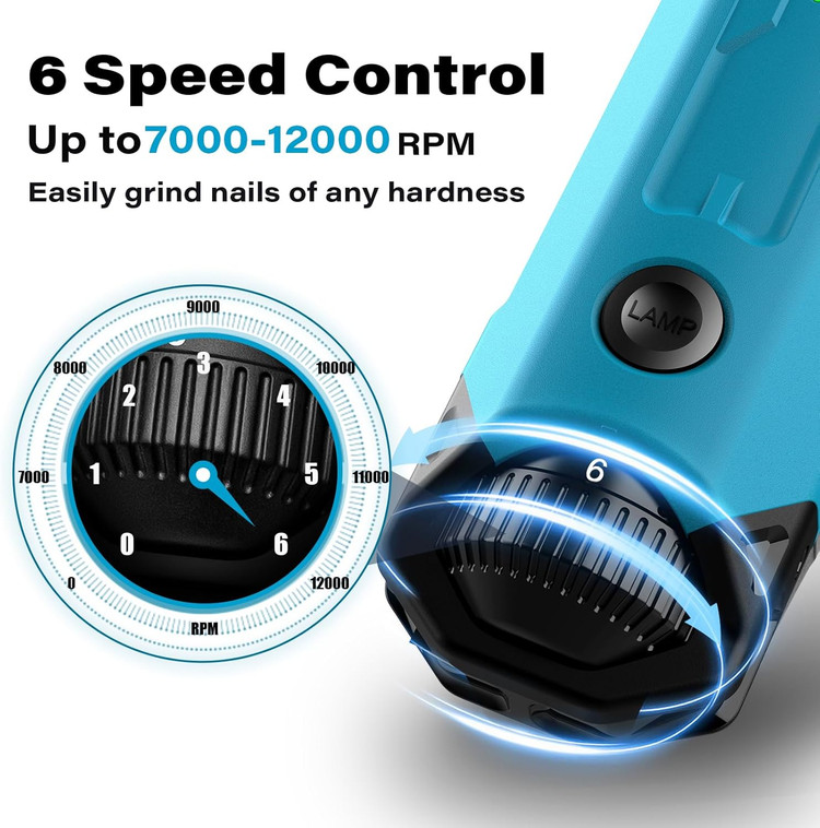 سوهان حرفه ای شارژی ناخن سگ برند Casfuy شش سرعته با چراغ LED با کیفیت و قدرتمند و کم صدا